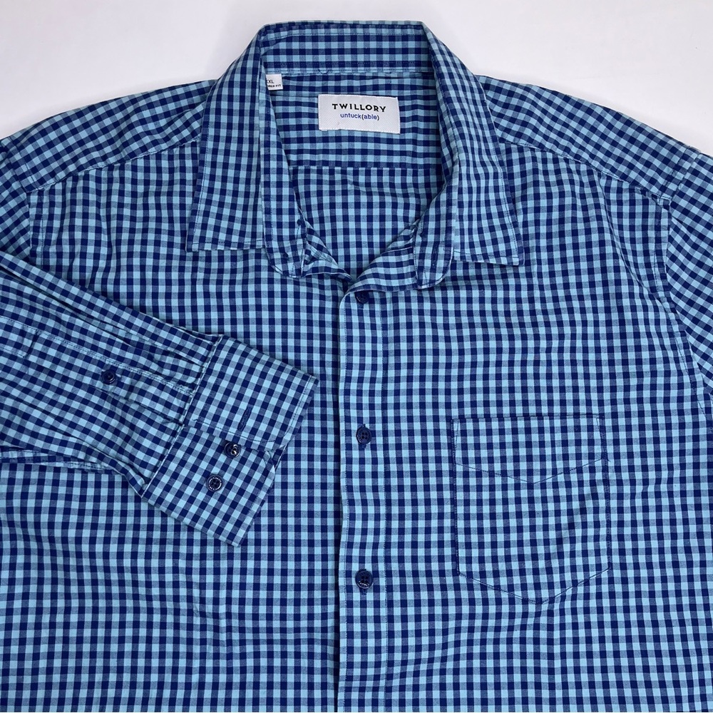 Twillory Untuckable Blue Gingham Single Breast Pocket Long Sleeve‎ XXL
